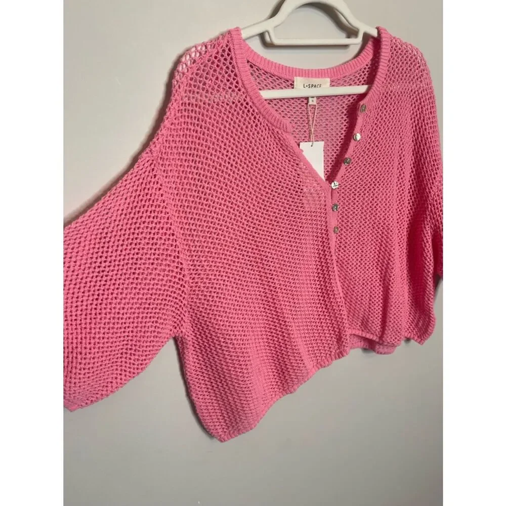 $99 l*space Coast is clear pink crochet beach coverup top NWT XL - Picture 9 of 14
